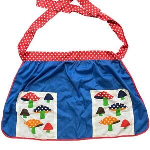 VTG MCM Polkadot Mushroom Print Apron Skirt  Patch Pockets Lightweight